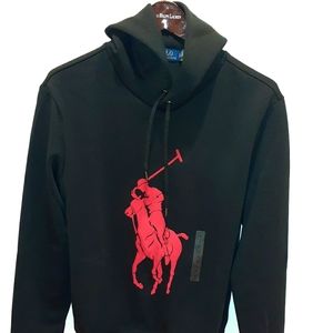 Polo RL Big Pony Hoodie in Black with Red Pony